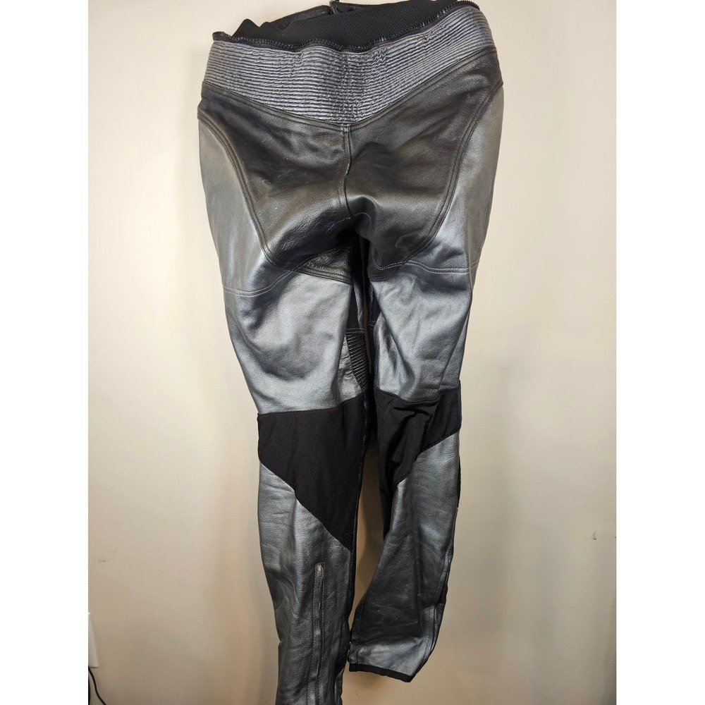 AGVSPORT Leather Motorcycle Racing Pants Black Silver Knee Sliders Size 44 - Picture 3 of 13